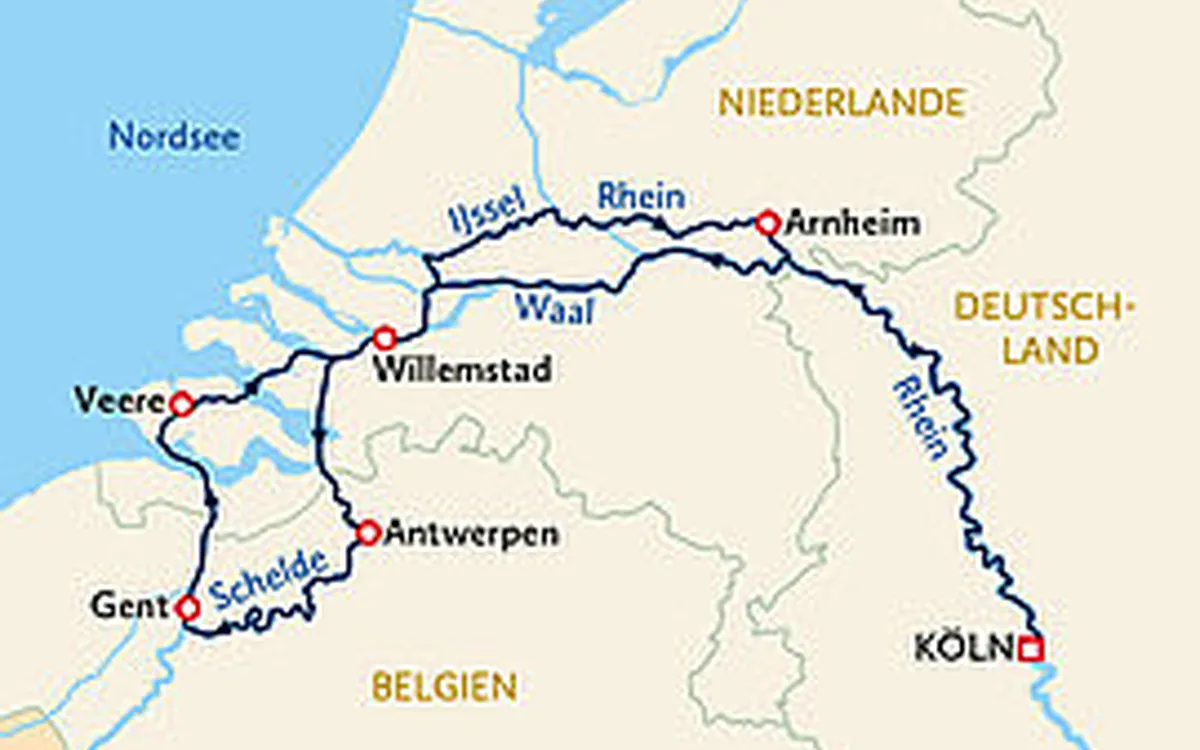 Karte: MS COMPASS OPERA – Inselreiches Zeeland & Flanderns Kunstschätze