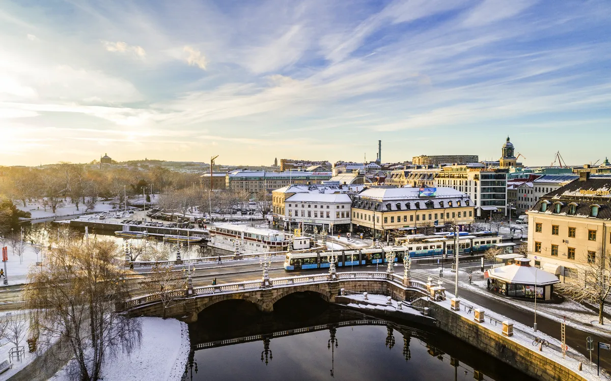 Winterlicher Blick über das Zentrum von Göteborg – Städtereise durch Schweden