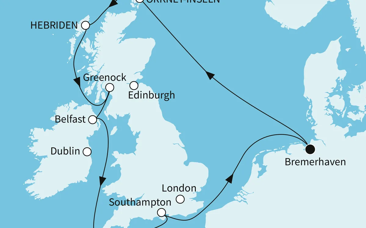 Karte: Mein Schiff 2 – Großbritannien