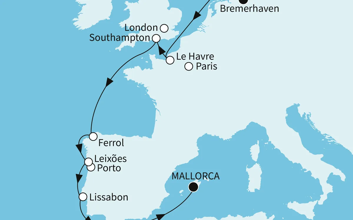 Karte: Mein Schiff 3 – Europas Westküste