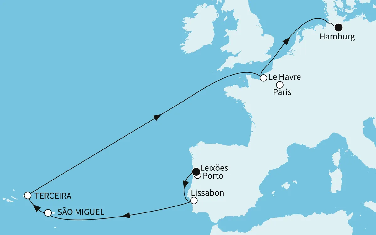 Karte: Mein Schiff 6 – Abenteuerwelt Azoren