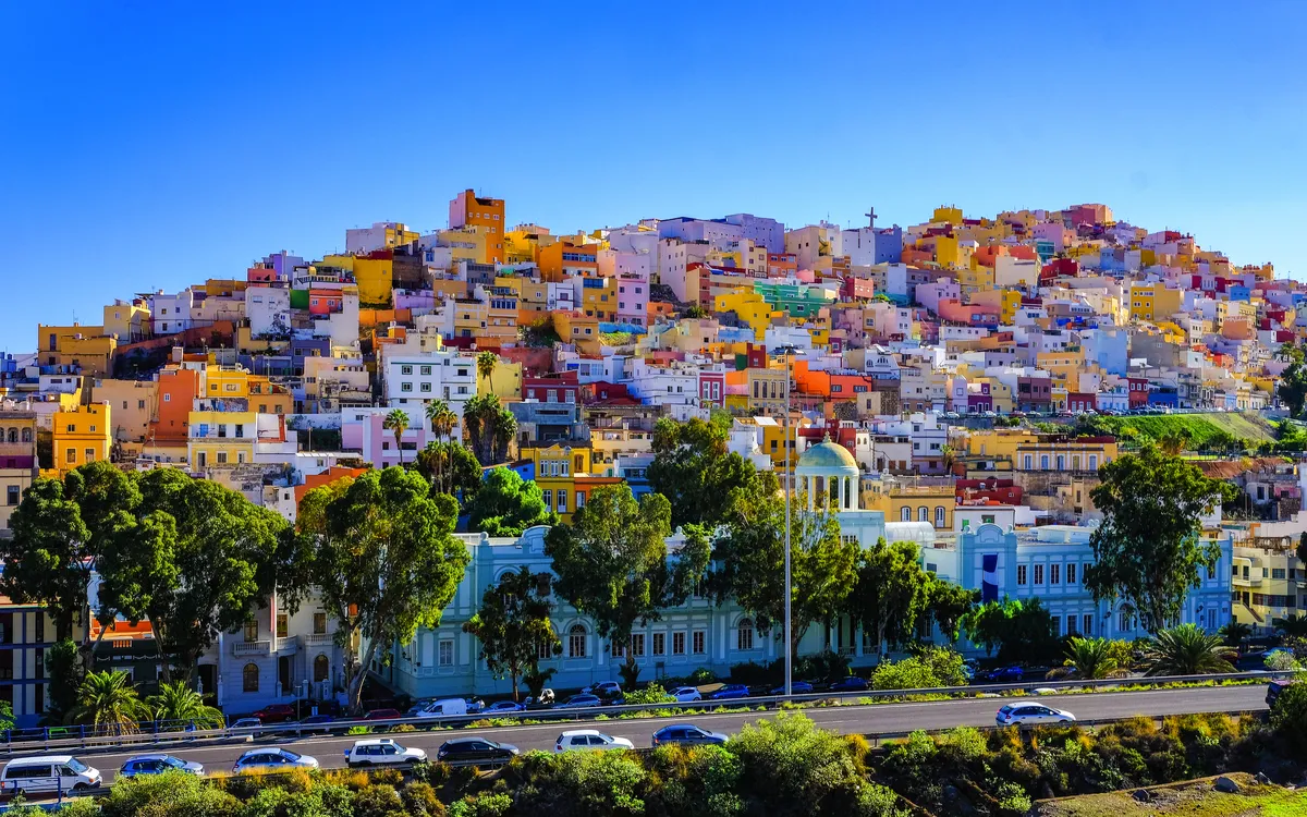 Bunte Häuser in Las Palmas, Gran Canaria.