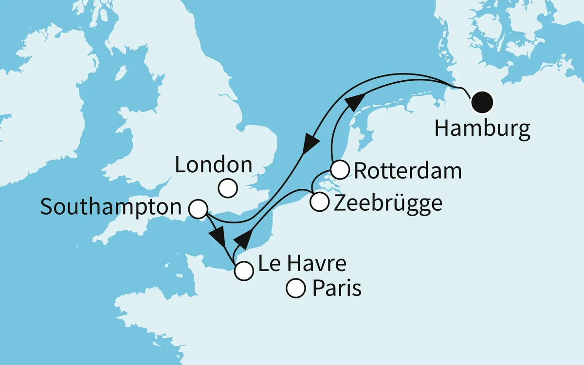 Karte: Mein Schiff Flow – Westeuropas Vielfalt