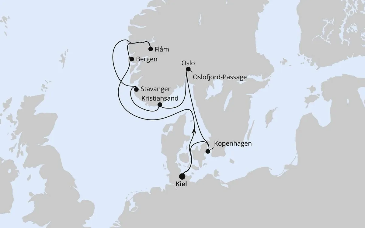 Karte: AIDAprima – Winterliches Norwegens