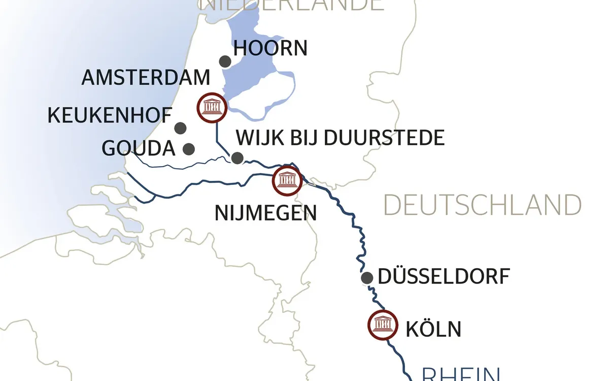 Routenkarte des Rheins für das Schiff MS Gerard Schmitter