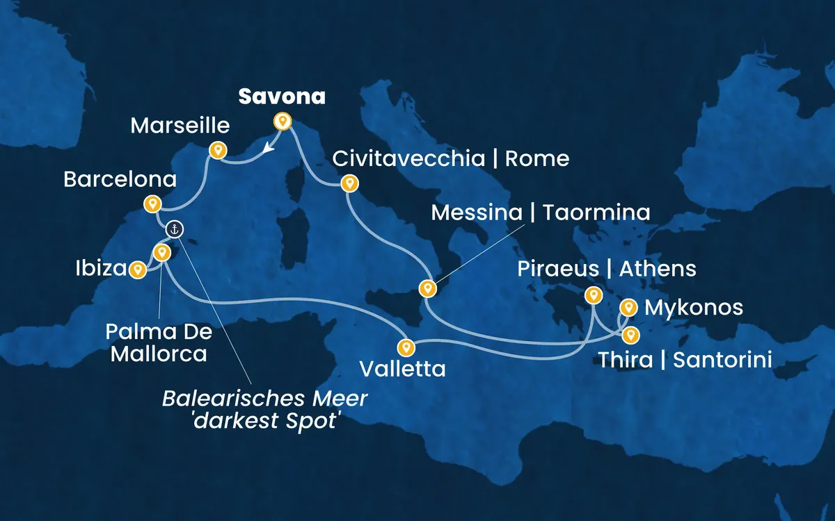 Mittelmeer-Kreuzfahrtroute der Costa Serena