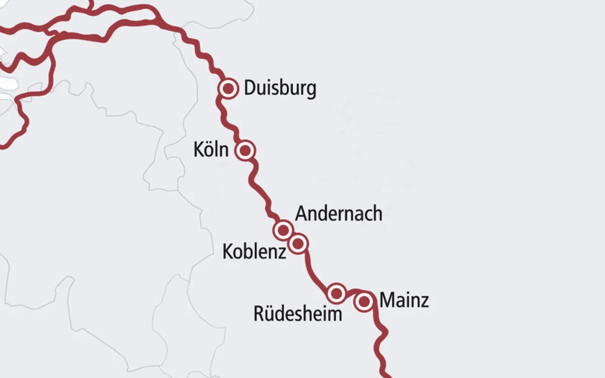 Route der A-ROSA SENA im Mittelrheintal mit Frankenland Reisen